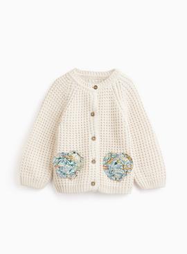 Tu x Morris & Co. White Knitted Cardigan with Floral Heart Pockets