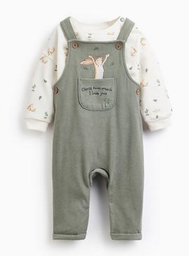 Khaki Guess How Much I Love You Sweat & Dungarees Set