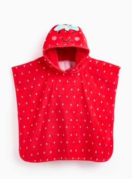 Red Strawberry Poncho Hooded Towel One Size