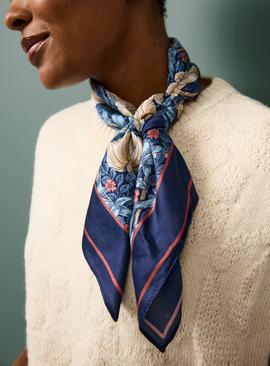 Tu x Morris & Co. Dark Blue Pimpernel Leaf Print Triangle Scarf One Size