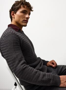 Charcoal Basket Weave Knit Crew Neck Jumper