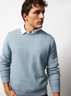 Charcoal Basket Weave Knit Crew Neck Jumper