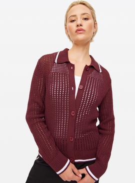 Burgundy Airtex Collared Cardigan