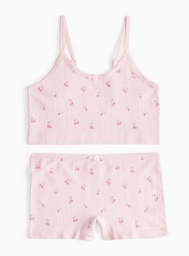 Pink Cherry Pointelle Crop Top & Brief Set