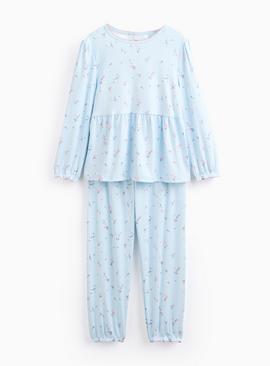 Blue Floral Peplum Pyjama Set