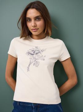 Tu x Morris & Co. Cream Regular-Fit Graphic Chrysanthemum Print T-Shirt