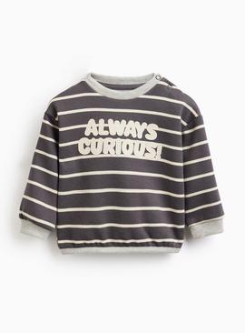 Black Striped Always Curious Print Sweatshirt