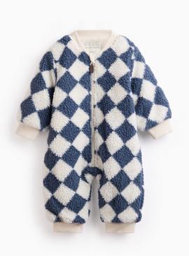 Navy Checkerboard Borg Fleece Pramsuit