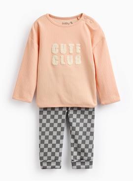 Orange Cute Club Long Sleeve Top & Leggings Set