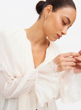 Cream Lace Cape Detail Chiffon Blouse