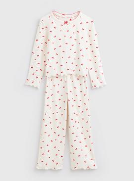 White Heart Print Pointelle Pyjamas