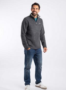 WEIRD FISH Newark 1/4 Zip Grid Fleece Washed Black