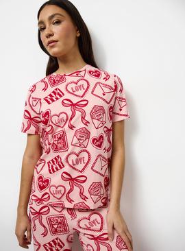 Pink Love Letter Print Short Sleeve Pyjama Set