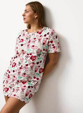 White Bows & Drinks Print Sleep Tee