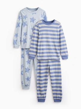 Blue Stripe & Star Printed Pyjamas 2 Pack