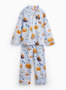 Mini Me Kids' Blue Pancake Print Poplin Traditional Pyjamas