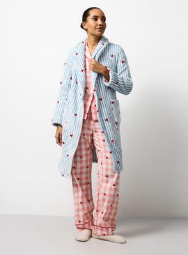 Blue Striped Heart Print Fleece Dressing Gown