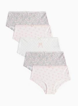 Pink Floral Bow Short Knickers 5 Pack