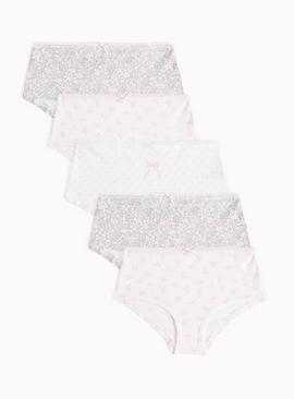 Pink Floral Bow Short Knickers 5 Pack