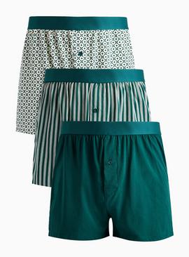 Green Patterned Jersey Boxers 3 Pack