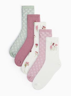 Pretty Floral Ankle Socks 5 Pack 4-8