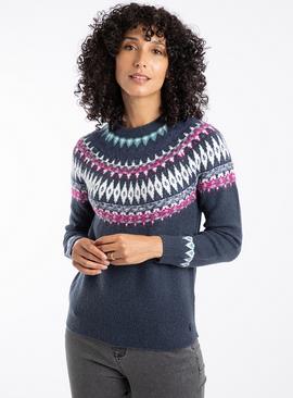 WEIRD FISH Lowell Fairisle Jumper Navy