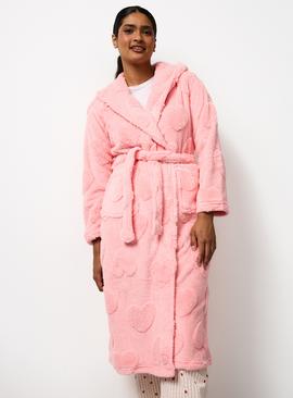 Pink Heart Carved Fleece Hooded Dressing Gown