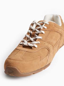 Tan Suede Panelled Trainers