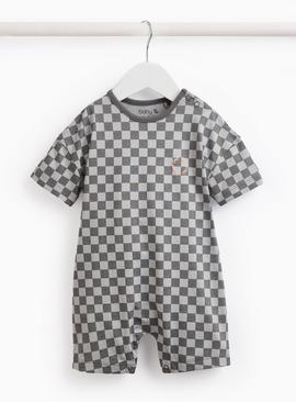 Charcoal Checkerboard Short Sleeve Romper