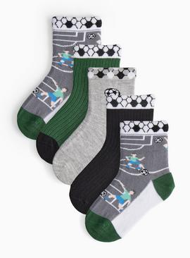 Football Print Socks 5 Pack