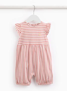 Pink Stripe Frill Sleeve Romper