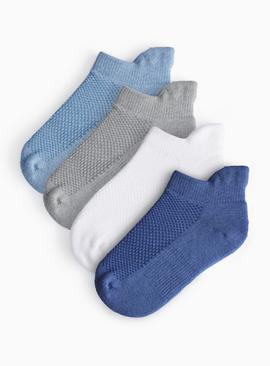 Blue Cushioned Sole Trainer Socks 4 Pack