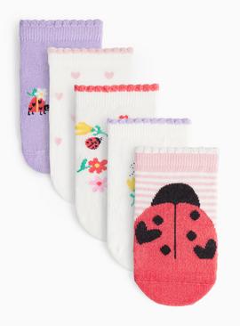 Ladybird Print Trainer Liner Socks 5 Pack