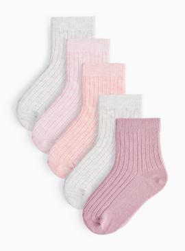 Pink Ribbed Ankle Socks 5 Pack