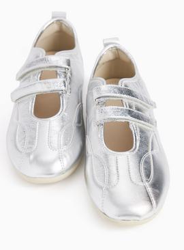 Silver Metallic Twin Strap Ballerinas