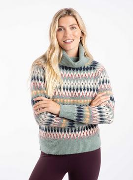 WEIRD FISH Annecy Fairisle Roll Neck Jumper Beige