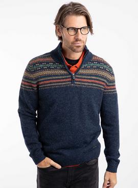 WEIRD FISH Larner 1/4 Zip Fair Isle Jumper