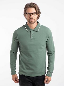 WEIRD FISH Theo Cotton Textured Jersey Long Sleeve Polo