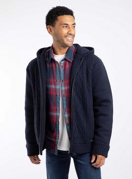 WEIRD FISH Brohdi Borg Lined Cable Full Zip Knit Hoody