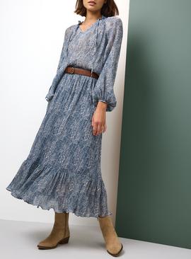 Tu x Morris & Co. Light Blue Chiffon Pleated Marigold Printed Co-ord Maxi Skirt