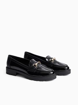 Black Chunky Chain Detail Loafers
