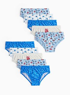 Blue Vehicle Printed Briefs 10 Pack