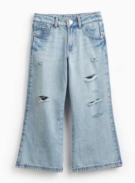 Blue Wide Leg Ripped Jeans