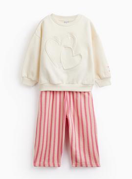 Cream Heart Embossed Sweat & Trousers Set