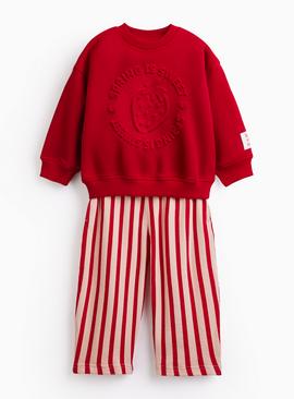 Red Strawberry Embossed Sweat & Trousers Set