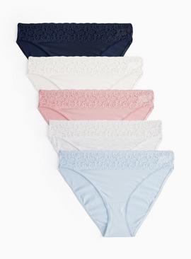 Lilac & Blue Lace High Leg Knickers 5 Pack