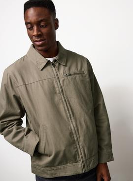 Olive Collared Harrington Jacket