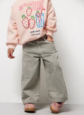 Soft Grey Denim Wide Leg Jeans