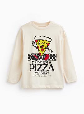 White Valentine's Day Pizza My Heart Long Sleeve Tee