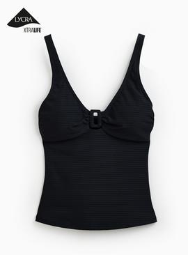 Black Square Ring Textured Tankini Top
